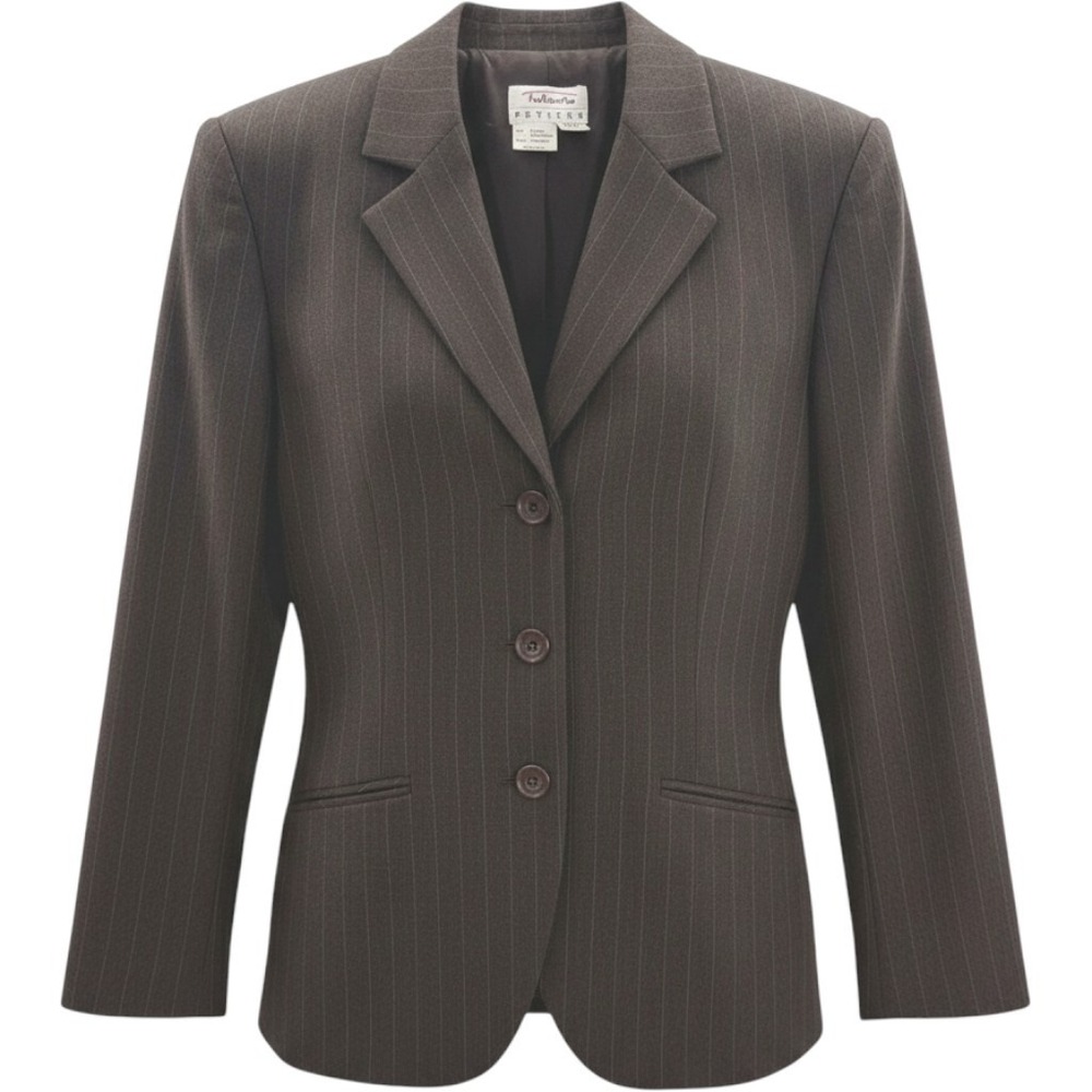 Vintage Talbots Petites 12P Brown Pinstripe Wool Blend Blazer Jacket Career Chic